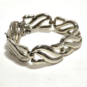 Vintage Monet Silvertone Bracelet Foldover Clasp with Safety Chain Gorgeous